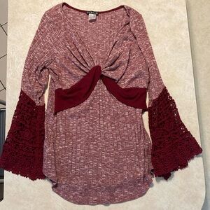 Venus long sleeve tunic length burgundy top